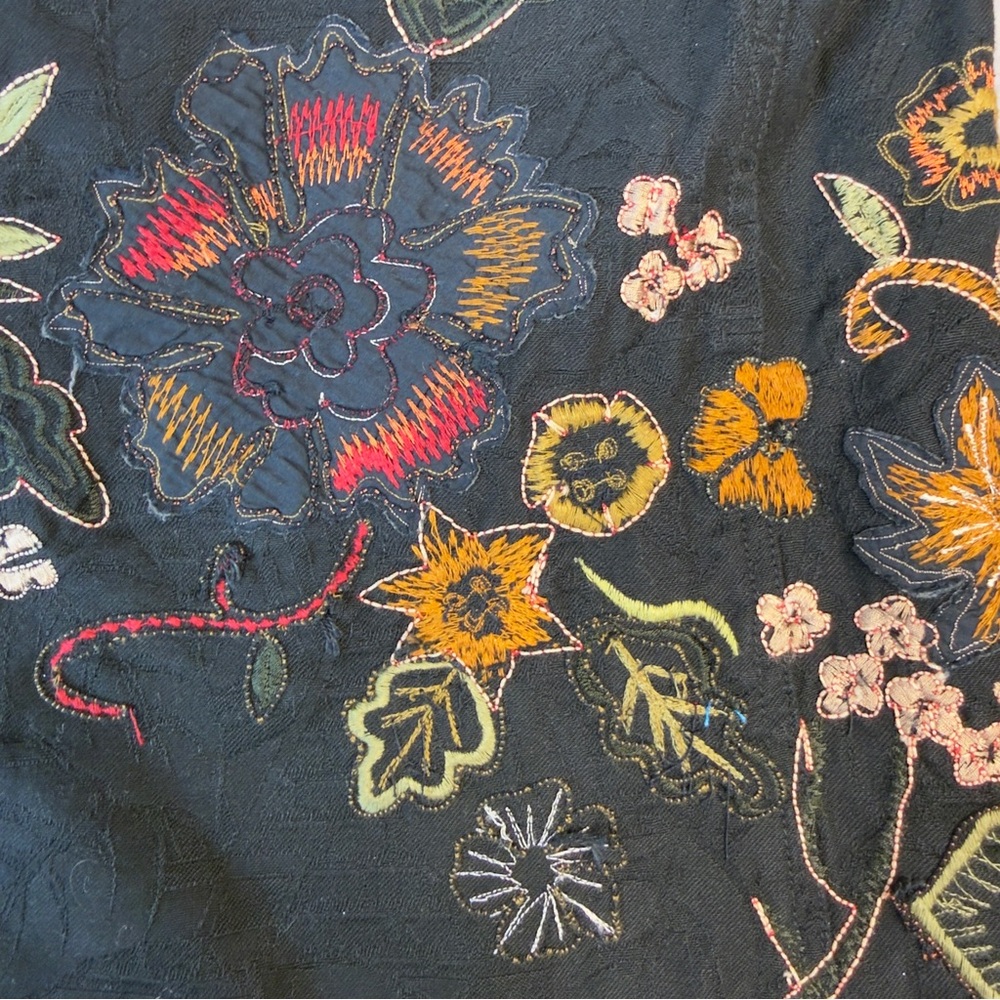 Laura Ashley Vintage Black Floral Embroidered Cotton‎ Jacket - Size XL - Picture 8 of 9